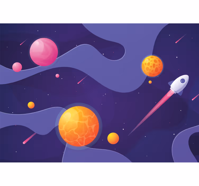 Desene animate naveta spatiala in spatiu fototapetpentru copii - TenStickers