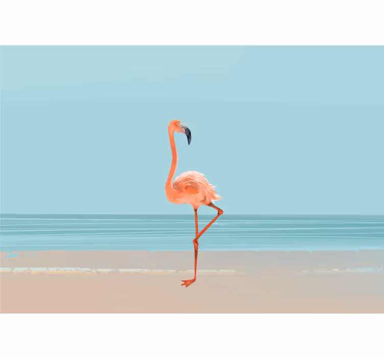 Tablou flamingo pe nisip fototapet sufragerie - TenStickers