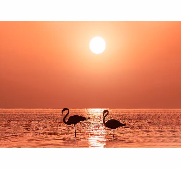Fototapet animale peisaj cu flamingo la apus - TenStickers