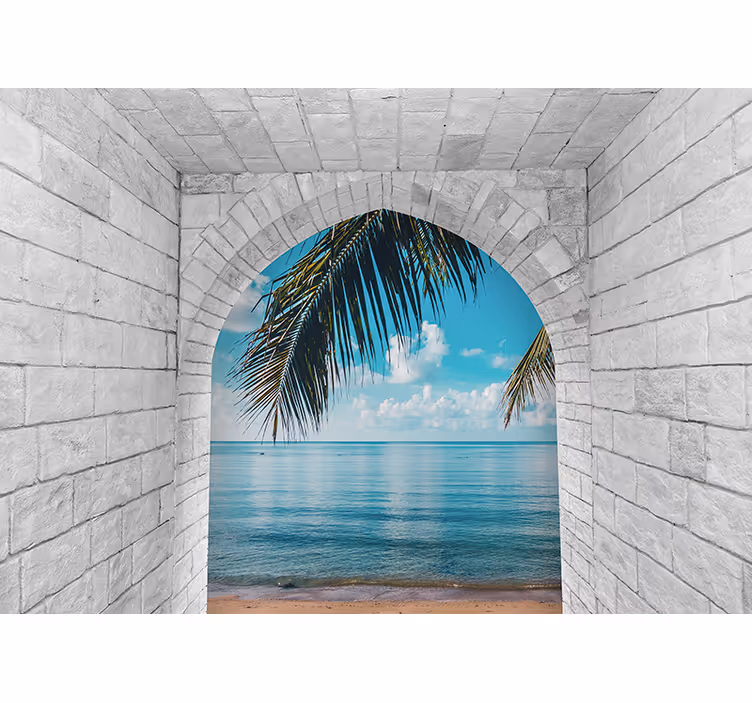 Arcuri antice cu vedere la mare mural de perete 3d - TenStickers