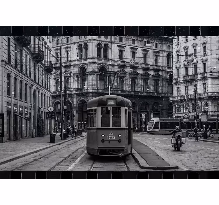 Fototapet de oraș intersecție istorică de tramvai - TenStickers
