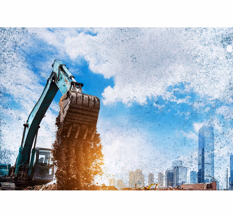 Fototapet de oraș acțiune cu mașini de construcții - TenStickers