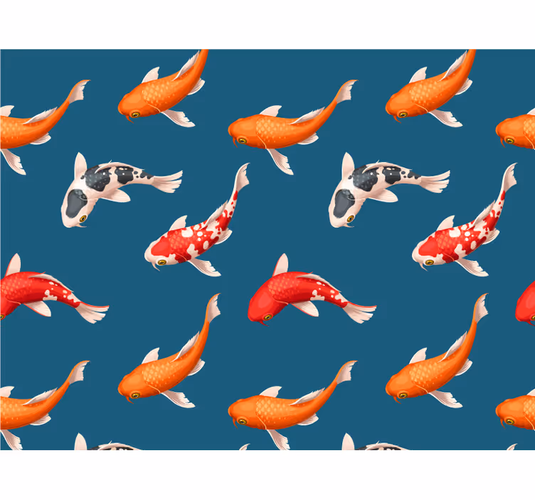 Model pește koi pe fundal albastru mural de baie - TenStickers