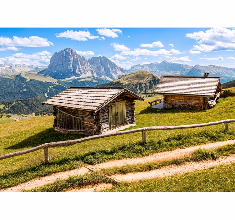 Cabană de lemn în pictura murală de pădure - TenStickers