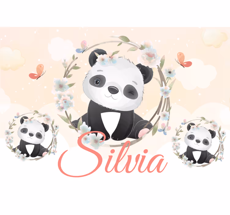 Fototapet animale panda cu flori - TenStickers