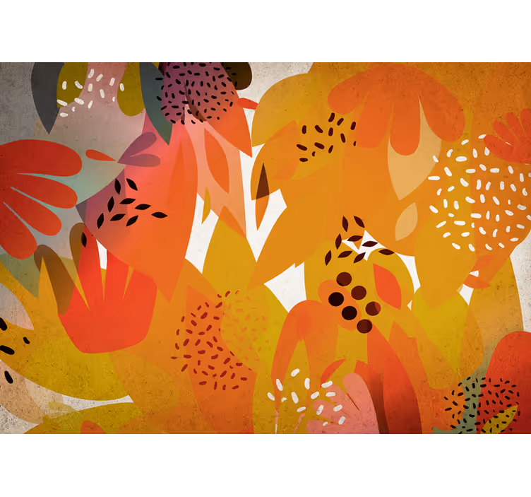 Picturi murale de flori cu motive vibrante de frunze - TenStickers