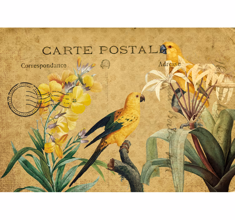 Picturi murale de flori papagali și floră vintage - TenStickers