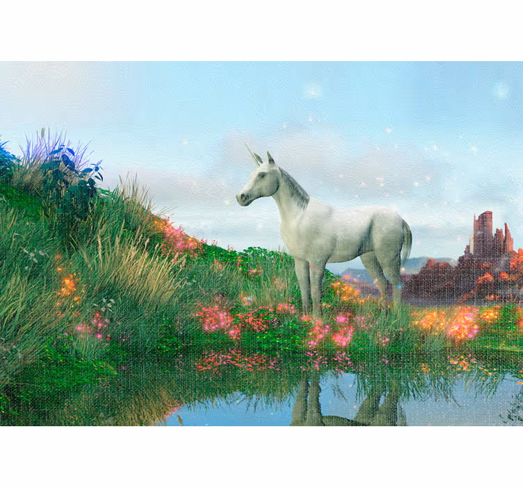 Fototapet de fantezie peisaj cu unicorni majestuoși - TenStickers
