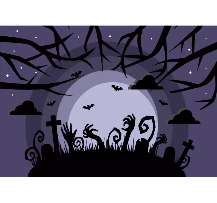 Fototapet halloween peisaj Îngrozitor cu morminte - TenStickers