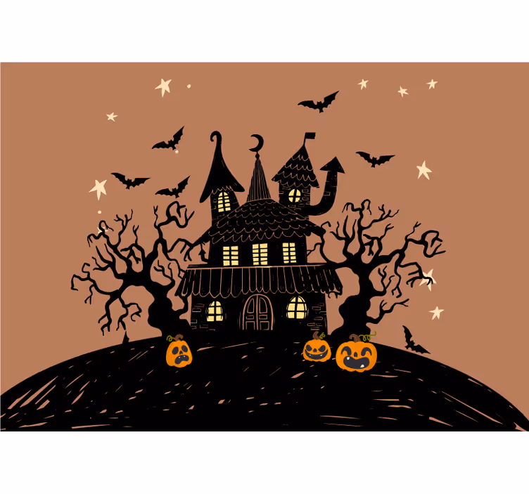 Fototapet halloween castelul Îngrozitor cu dovleci - TenStickers