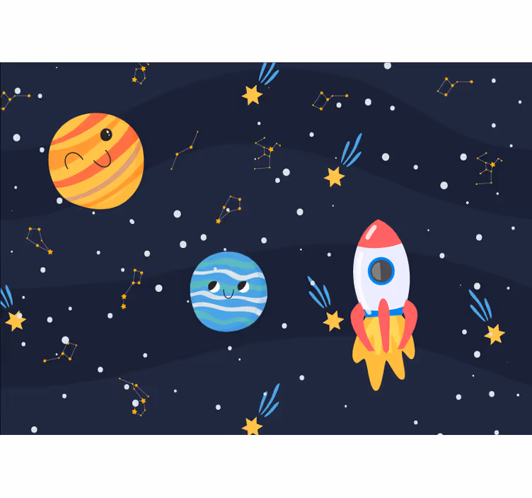 Spațiul fototapet explorare jucăușă a planetelor - TenStickers