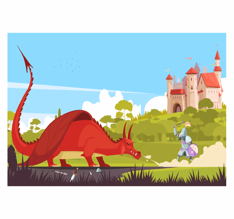fototapetpentru copii dragon și cavaler - TenStickers