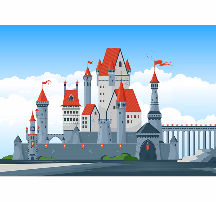 Fototapet de fantezie castel cu acoperișuri roșii - TenStickers