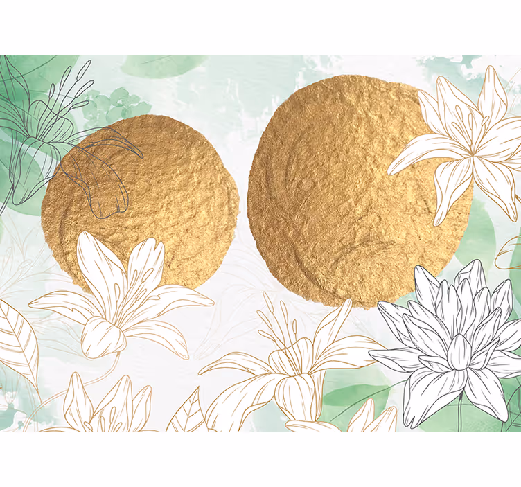 Fototapet cu flori accente florale aurii - TenStickers