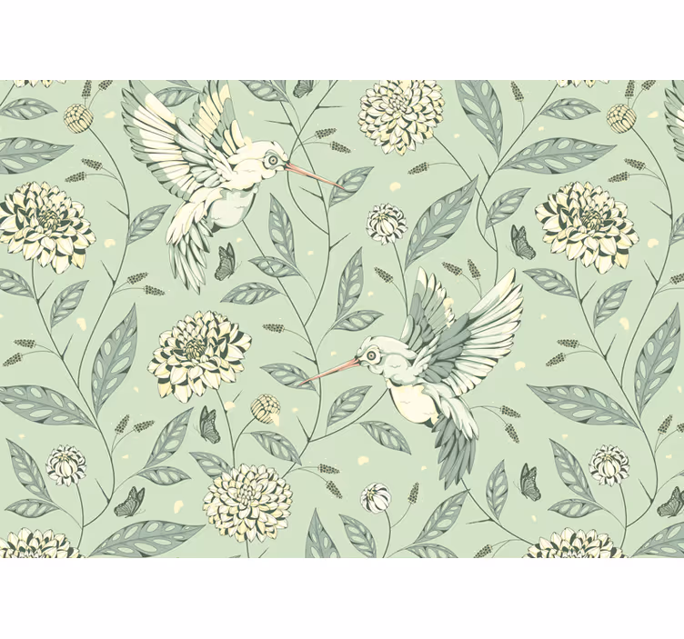 Fototapet cu flori colibri printre flori - TenStickers