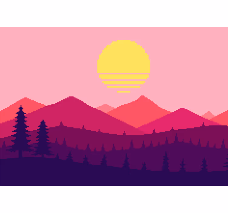 Fototapet peisaje apus pixelat la munte - TenStickers