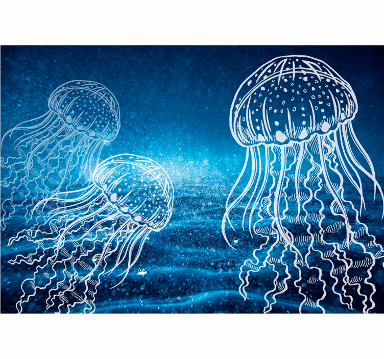fototapetpentru baie cu meduze albastre si albe - TenStickers