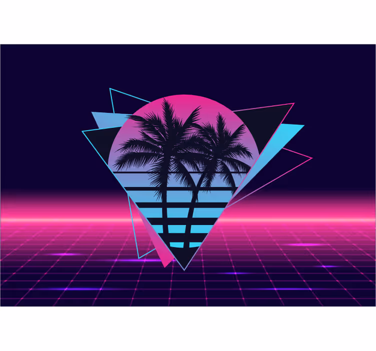 Fraze fototapet geometrie retro cu palmieri - TenStickers