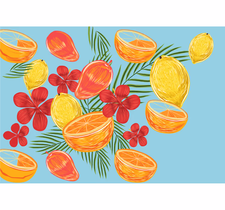 Fototapet cu flori aranjament fructe tropicale - TenStickers
