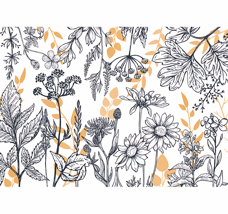Fototapet cu flori ilustrație botanică contur - TenStickers