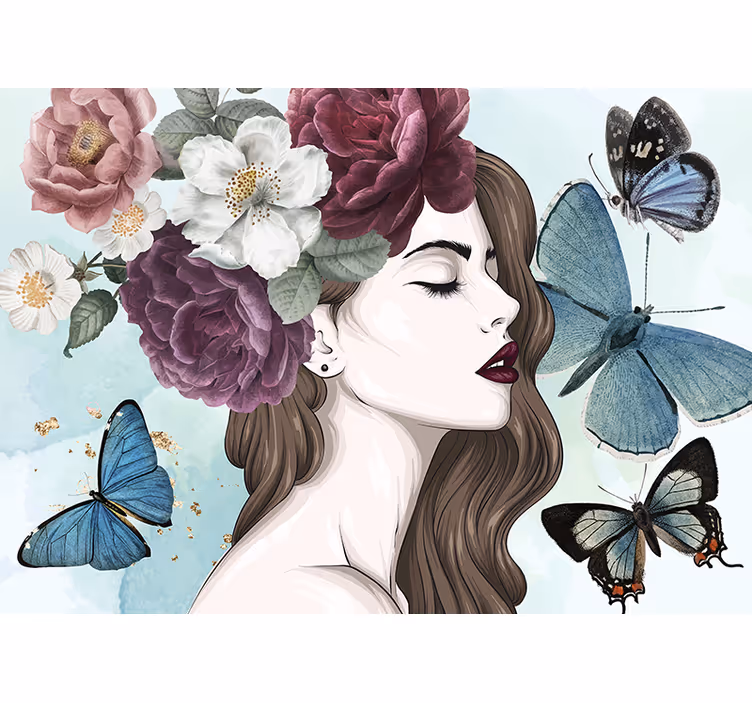 Fototapet femei "stil glamour" cu flori - TenStickers