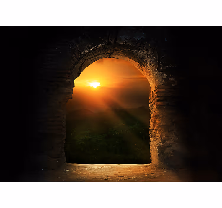 Fereastra castel apus de soare fototapet 3d - TenStickers