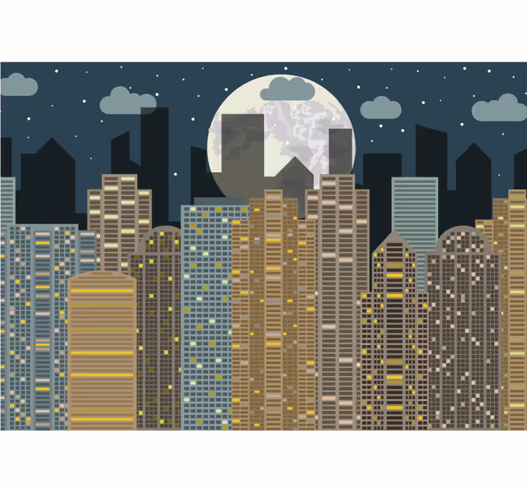 Fototapet de oraș orizont urban nocturn - TenStickers