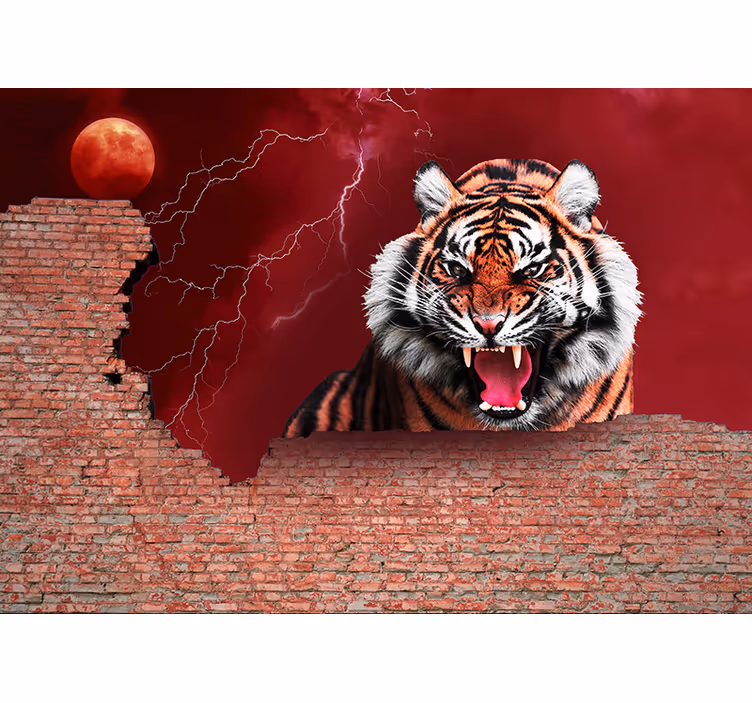 Fototapet animale răcnetul unui tigru feroce - TenStickers