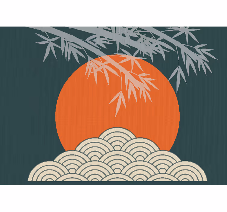 Tapet de perete soare portocaliu frunze stil japandi - TenStickers