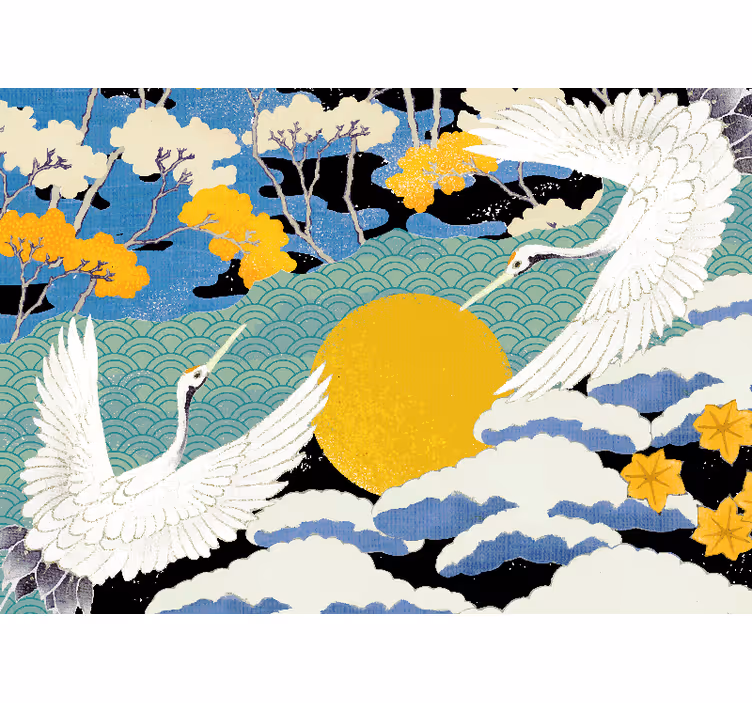 Fototapet cu rațe și flori colorate japandi - TenStickers