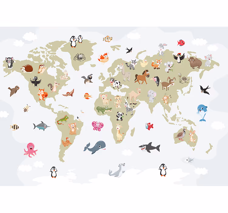 Fototapet animale harta globală a creaturilor - TenStickers