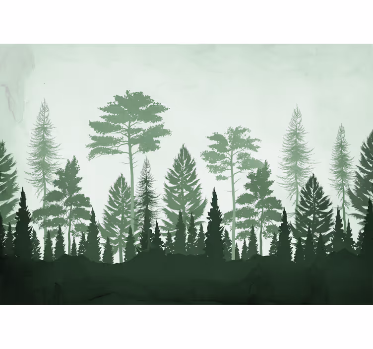 Tapet copaci scandinavi în pădure verde - TenStickers