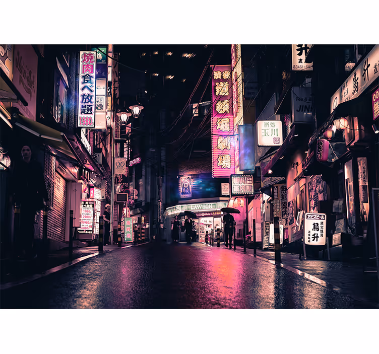 Fototapet de oraș scenă de stradă în neon - TenStickers