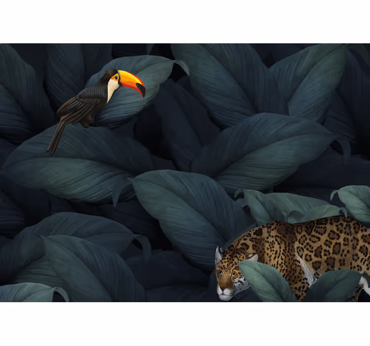 Fototapet animale păsări tropicale și lei de junglă - TenStickers