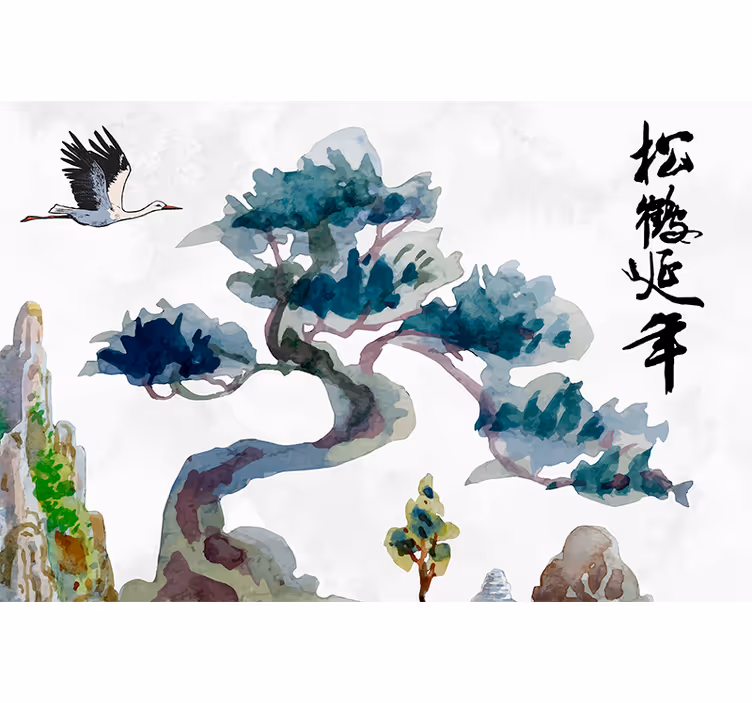 Fototapet japonez cu copac bonsai și păsări - TenStickers