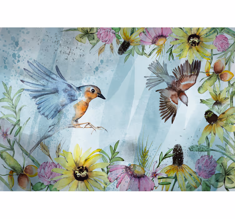 Birouri fototapet păsări florale colorate - TenStickers