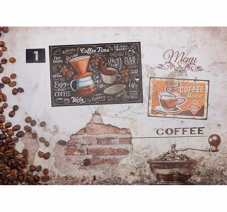 Fototapet vintage cu tematică cafenea industrială și mâncare - TenStickers