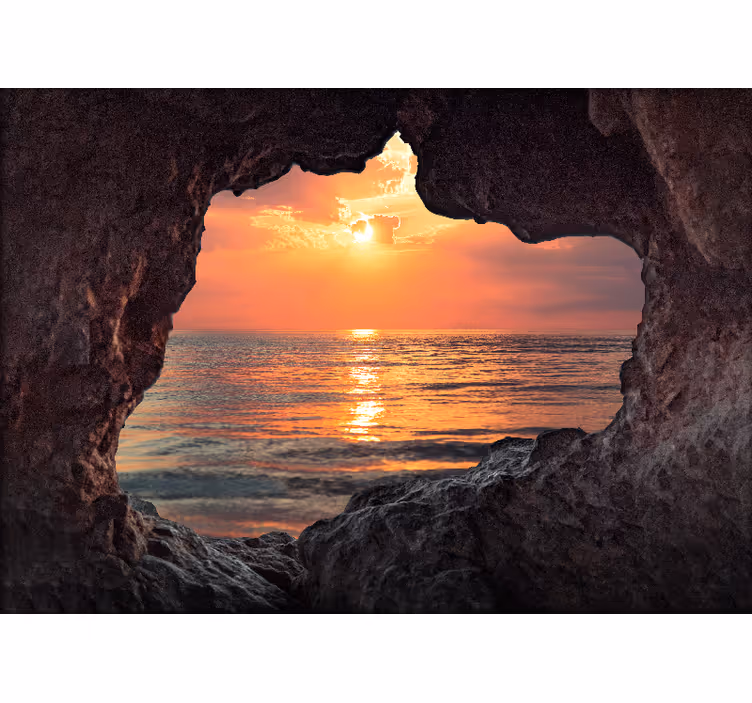 Fototapet 3D Efect vizual peșteră răsărit ocean - TenStickers