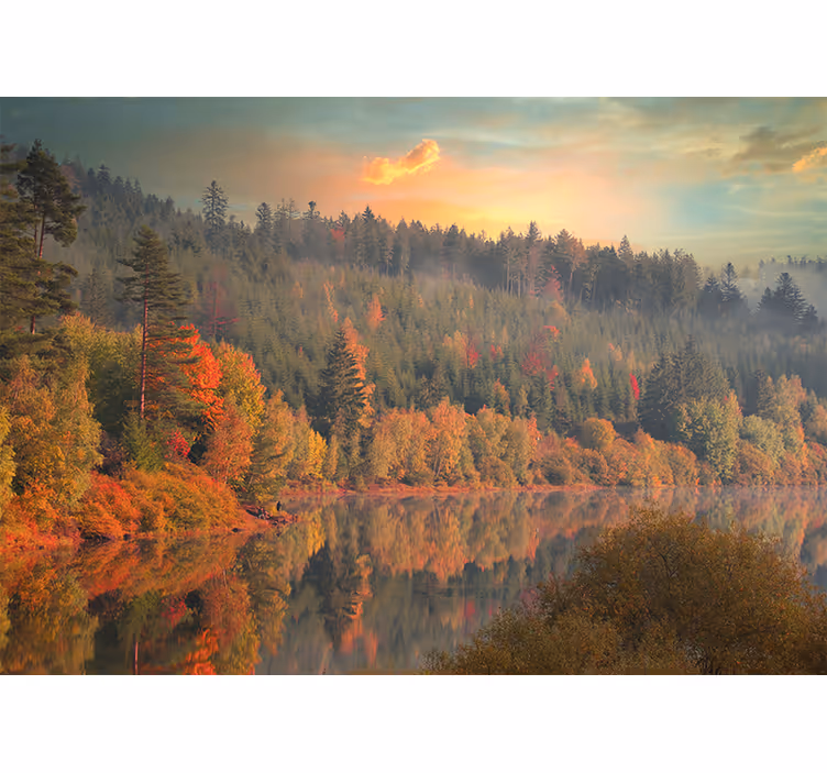Fototapet peisaje reflexie liniștită de toamnă - TenStickers