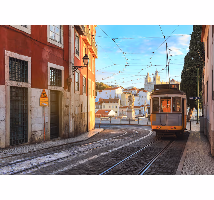 Fototapet de oraș scenă stradală cu tramvai - TenStickers
