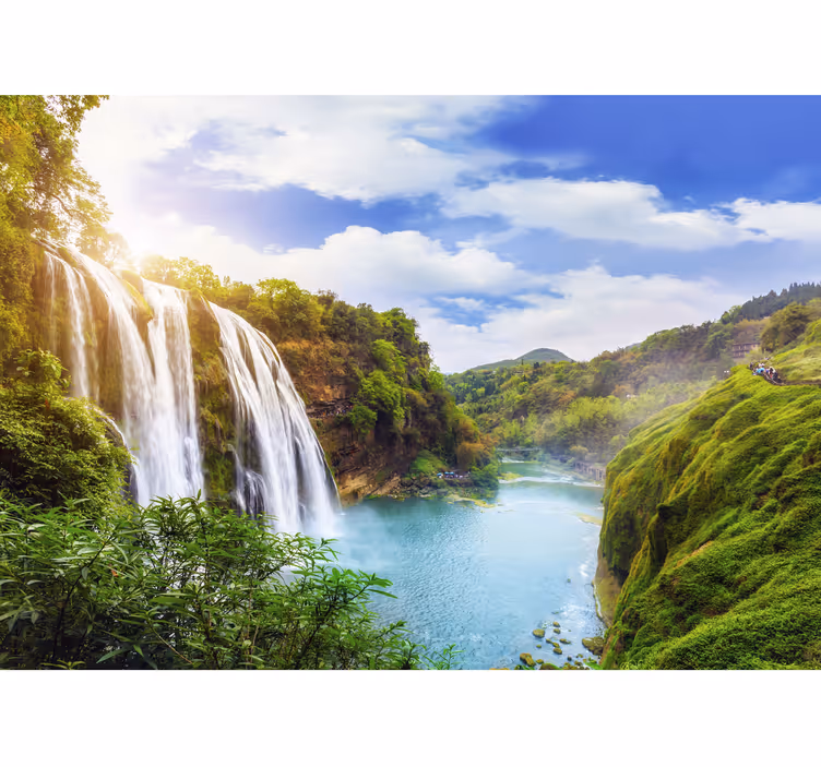 Cascadele Fototapet cascadă și munți - TenStickers
