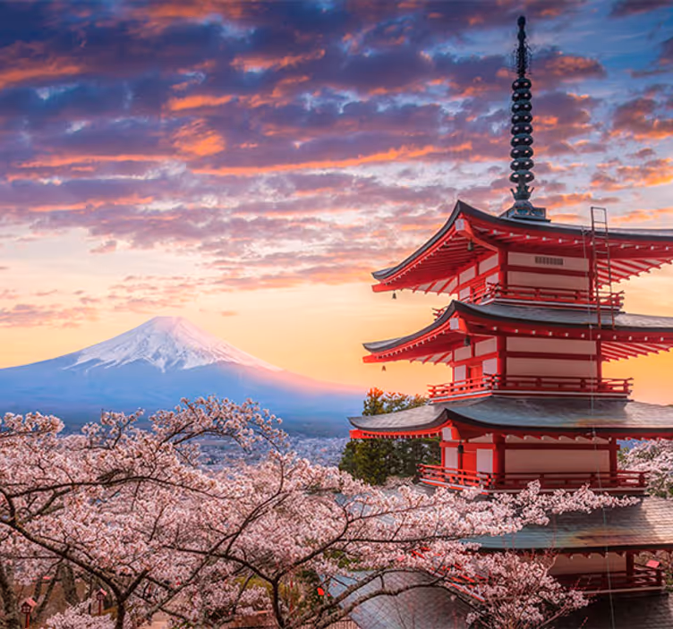 Mural de perete cu munte fuji și clădiri japoneze - TenStickers