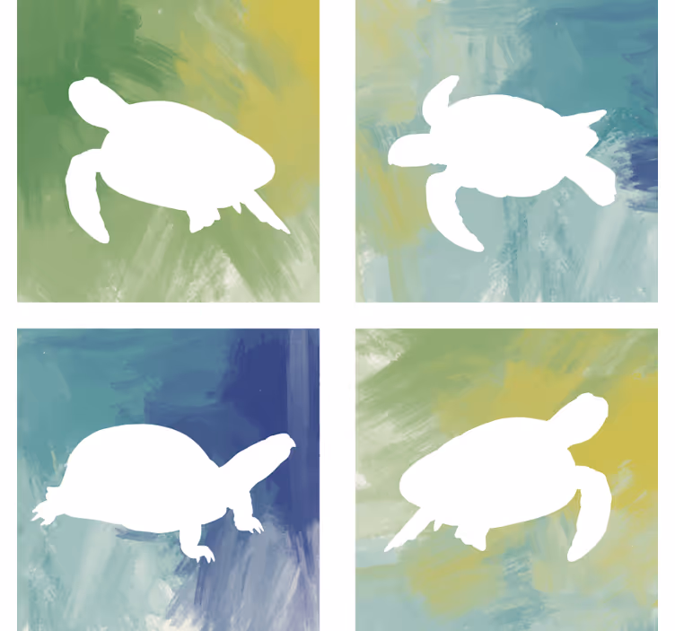 Suporturi pahare geeks siluete colorate de țestoase - TenStickers