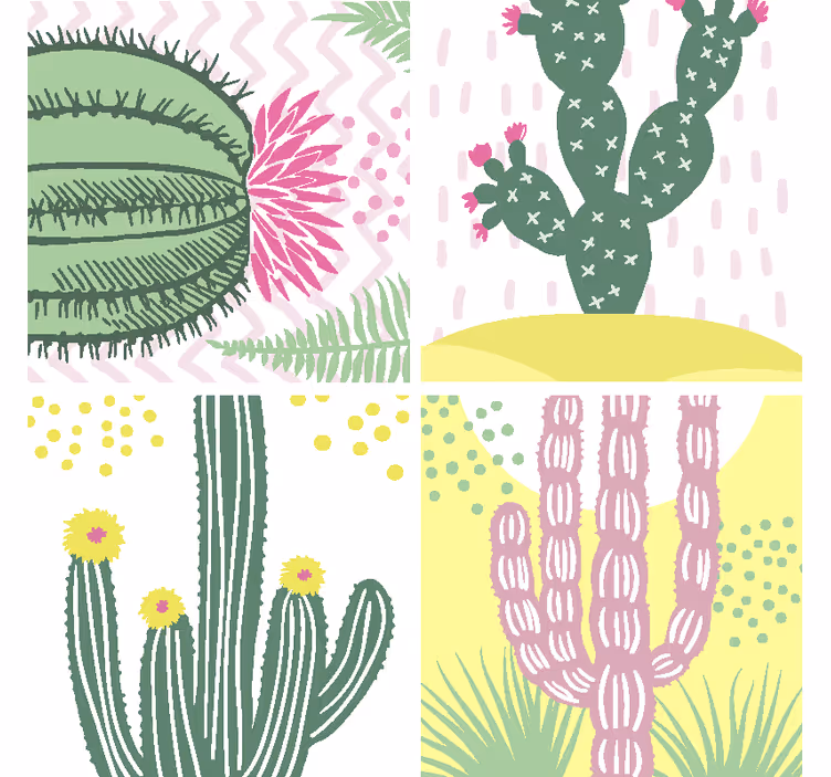 Suporturi pahare geeks cu motiv vibrant de cactus - TenStickers