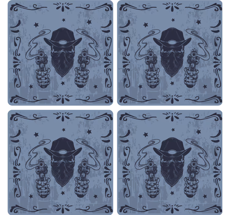 Suporturi pahare geeks cowboy cu două arme - TenStickers