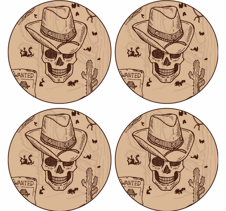 Suporturi pahare geeks skull cu pălărie de cowboy - TenStickers
