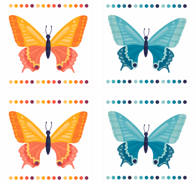 Suporturi pahare geeks cu modele colorate de fluturi - TenStickers