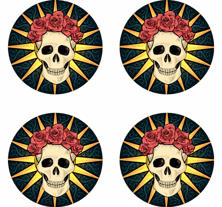 Craniu de femei cu coaster de trandafir de halloween - TenStickers