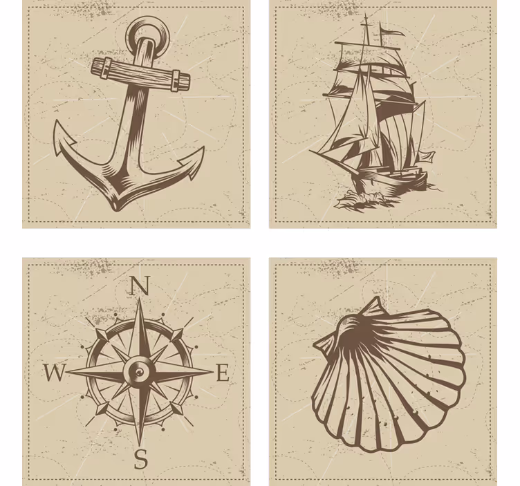 Suporturi pahare vintage set simboluri nautice - TenStickers