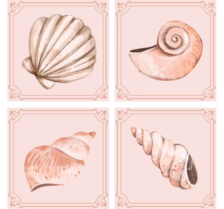 Suporturi pahare vintage cu ilustrații elegante de scoici - TenStickers